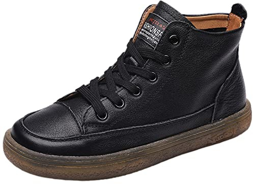 ANUFER Femmes Cuir véritable Montant Baskets à Lacets Décontractée Cheville Bottes Noir SN02956 EU36