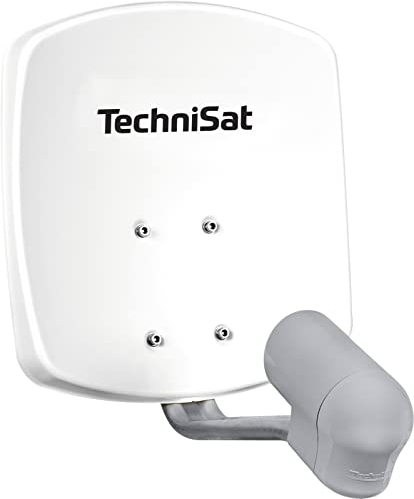 TechniSat SATMAN 45 – Satelliten-Schüssel für 2 Teilnehmer (45 cm kleine Sat Anlage - Komplettset mit Wandhalterung und UNYSAT Twin-LNB) polarweiß