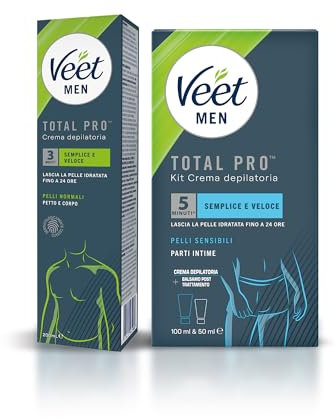 Veet Men Kit Crema Depilatoria per parti Intime 150ml + Veet Men Crema Depilatoria per Uomo Pelli Normali, 200 ml, Azione Rapida