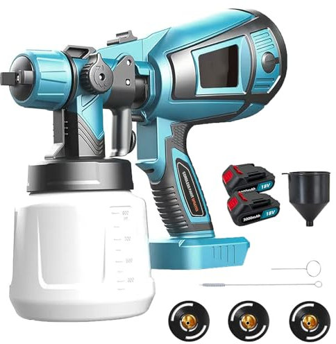 ALBESSULI Cordless Paint Sprayer, Replacement for Makita Paint Spray Gun, with 3.0ah Battery & Charger, Variable Speed, with Removable 1000ml Paint Bucket, for Painting Wall Garden Fence, Blue