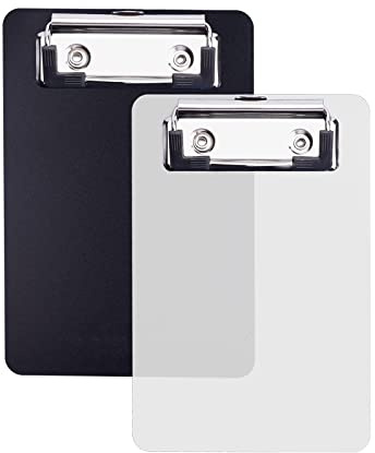Lot de 2 mini porte-bloc AZWOOD avec pince en métal caoutchouté, 15 x 10 cm, bloc-notes avec boîte de suspension, porte-bloc AZWOOD en plastique de qualité supérieure pour bloc-notes, reçus, listes de
