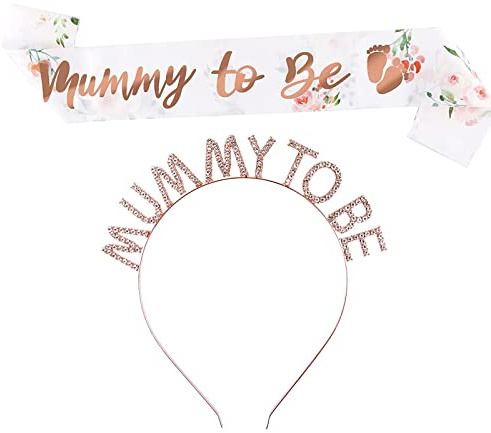 Mummy to Be Sash Set - Rhinestone Tiara Crown Headband, Baby Shower Party Decoration Gifts for Mom - Accessories and Party Supplies