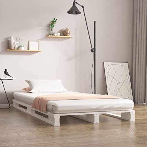 Homgoday Letto a Pallet Bianco 100x200 cm in Legno Massello di Pino, Letto Giroletto Telaio, Letto Struttura, Telaio, Letto Moderno Struttura Soggiorno Camere da Letto