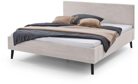 Furn.Design Polsterbett 180 x 200 cm in Beige Cord Doppelbett mit Massivholzfüßen Höhenverstellbare Liegehöhe Ehebett gepolstert Isola (180 cm)