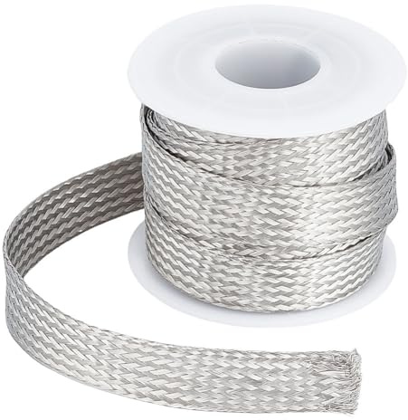UNICRAFTALE 304 Stainless Steel Expandable Braided Cable Sleeve Knitting Scalable Network Ribbon Flat Cable Sleeve Cord Protector Wire Loom Tubing for Protect Cables 4m/roll