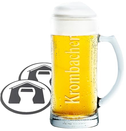 GarageBar | Krombacher Beer Glass | Pint/50cl Tankard Beer Glass | Official Merchandise | Comes with 2X Beer Drip Mats | 1 Glass