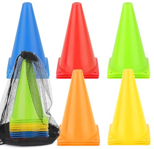 TNOMSNO Cônes de Signalisation 18cm, Cônes d'Entraînement avec Sac de Transport Plots Entrainement, Plots de Marquage pour Football Cône, pour Sports, Jeux, Panneau de Signalisation (12)