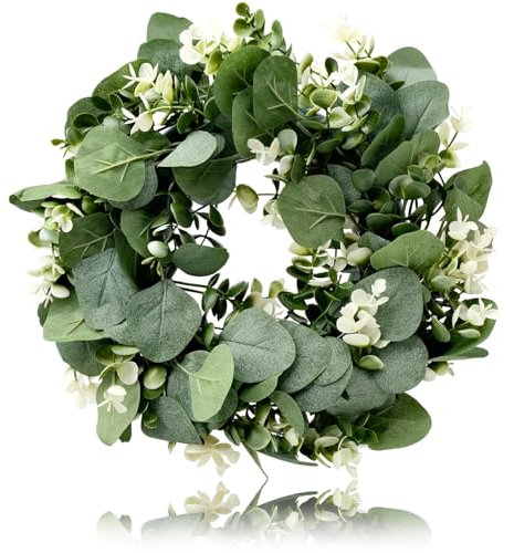 Künstlicher Eukalyptuskranz Dekorativer Türkranz Hängender Kranz mit grünen Blättern Künstliche Eukalyptus Girlande für Hochzeit Garten Hängende Wand Terrasse Party Dekoration