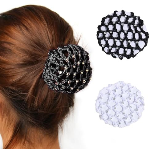 YAPKOLV Rete per Chignon Dutt Equitazione Gara Frisura Fissare Accessorio per Capelli Rete per Capelli per Ginnastica Ritmica Balletto Equitazione Cuochi Infermieri (nero + bianco)