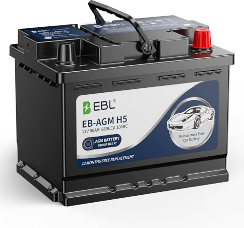 EBL Platinum AGM Battery BCI Group 47R-12V 60Ah 100Min RC, 660A CCA - Auto Starting Power, Deep Cycle Applications - Maintenance-Free