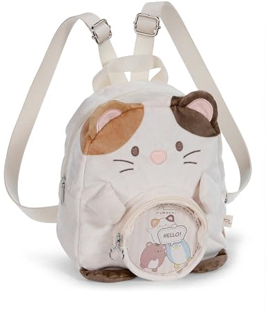 NICI Kinder Rucksack mymochi Katze Angy 23x21x9cm - weiss - Plüschrucksack im Kawaii-Design mit verstellbaren Trägern – für Groß und Klein, ideal für Kindergarten oder Kita - 61822