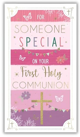 IC&G Someone Special First Holy Communion Congratulations Card - Communion Congratulations Card for Girls with Feminine Floral Butterfly and Cross Design and an Embossed Foil Finish