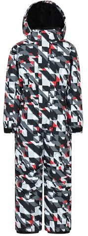 Mountain Warehouse Cloud Kids Snowsuit - Waterproof, Adjustable, One Piece Jumpsuit with Taped Seams & Fleece Lining, Girls & Boys - Winter, Ski & Rain Grey (Printed) Kids Size 7-8 Years