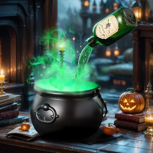 Halloween Witch Bucket, Witches Cauldron for Halloween Party Decorations, Black Plastic Witches Bowl, Cauldron Bucket, Horror Home Decoration Supplies (Without Skeleton)