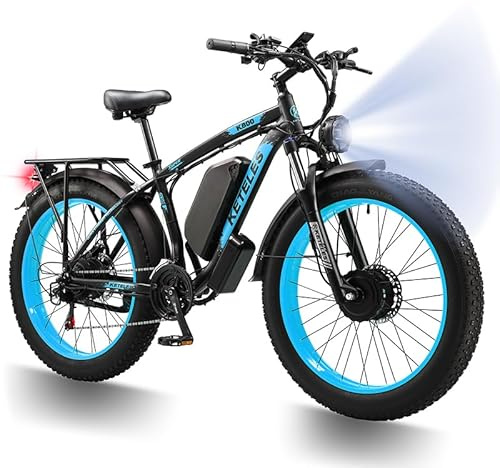 QIKAITU Bicicletta Elettrica Adulto, 26'' ×4.0'' Fat Tire Bici Elettrica, 21 Velocità Bicicletta Elettrica da 48V 23Ah Batteria Rimovibile, 25km/h & Autonomia di 120-140km E-bike (Blue)