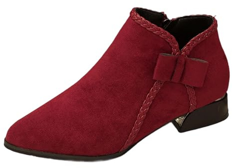 Bottines tendance pour femme - Style décontracté - Avec bout pointu - Lacets tressés - Talon épais - Pour un usage quotidien en hiver - Bottines doublées pour femme
