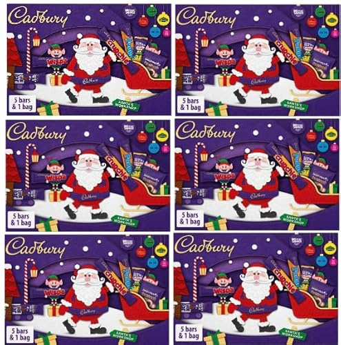 Cadbury Chocolate Medium Selection Box 145g Kids Christmas Xmas Gift Box Santa Bundle Great Gifts Stocking Fillers Festive Chocolate 5 Bars & 1 Bag Hamper School Office (Pack Of 6 (145g))