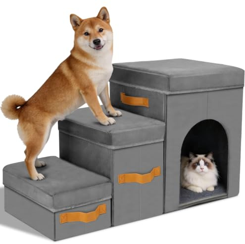 Nobleza Escalera para Perros Pequeños 3 Peldaños, 77x36x44cm, Gris