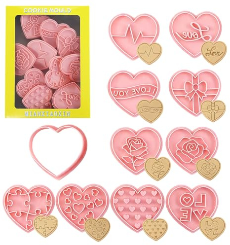 HIVTE 10-pack Pepparkaksformar för Alla hjärtans dag, Hjärtformade Kakmått för Bakning, Romantiska Bakformar för Tårtdekoration och Presenter
