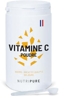 Nutripure | Vitamine C Vegan 100% Pure en Poudre | Ingrédient breveté Quali®-C | Antioxydant | Fatigue, Rhume, Immunité | Sans excipient ni OGM | 180 G (6 mois) | Made in France