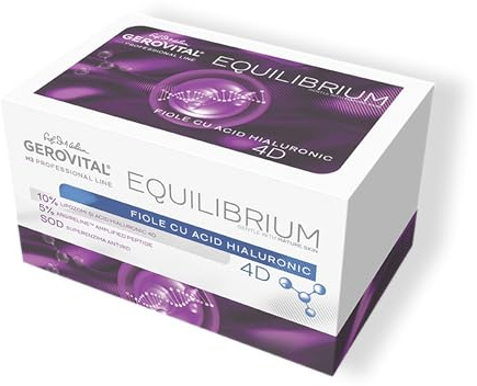 Gerovital H3 Equilibrium Flaskor med hyaluronsyra 10% 4D | 5 % Argireline Filler Wrinkle Serum Fuktgivande moget läder Kvinnor och män 20 x 2 ml
