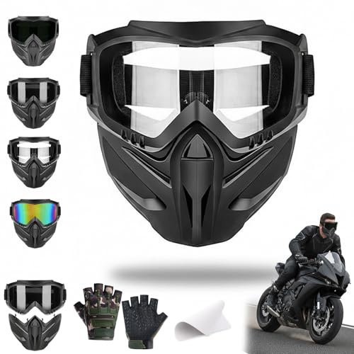 Detachable Full Face Goggle Mask, Anti-Fog Airsoft Face Protection & Paintball Mask, Impact Resistant Full Face Dust Mask, Windproof Ski Mask Welding Goggles for Bike Riding