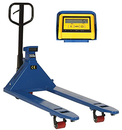 Global Industrial Pallet Jack Scale Truck with Weight Indicator, 27 W x 48 L Forks, 4400 Lb. Capacity, Manual Duty Truck for Warehouse, Manufacturing and Loading Docks