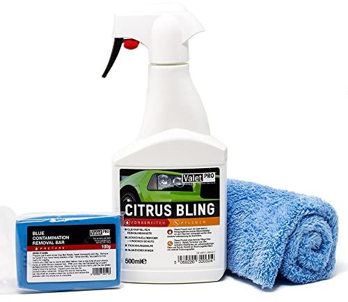 detailmate Set per la pulizia vernice professionale in 3 varietà valetpro Plastilina per pulizia 100 G, Valet Pro lubrificante Citrus Bling, GRATIS panno in microfibra - Consiglio GEBER per utilizzo