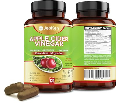 JeaKen Apple Cider Vinegar with Seagreens & Green Tea - Gummy/Tablet Alternative, 1000mg - Supports Metabolism, Slimming, Energy, Detox - 120 Capsules