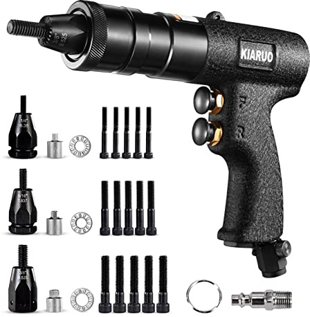 KIARUO Pneumatic Rivet Nut Gun with Self-locking Head Gun 1/4 & 5/16 & 3/8 Mandrels,Industrial Grade Adjustable Speed Pull Rivnut Gun Model:LM07 Button Switch