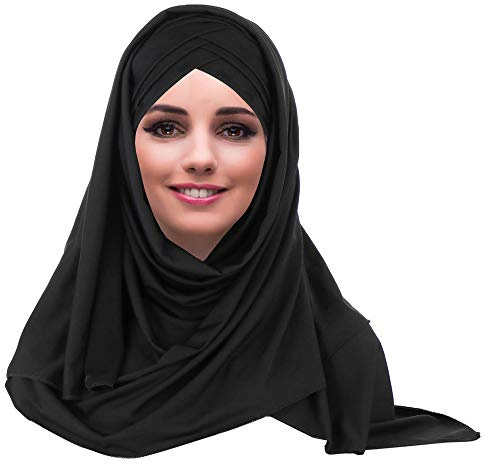 YOFASEN Cappello Musulmano Slouchy - Sciarpe Islamiche da Donna Bellissimo Berretto con Scialle Hijab Foulard, Nero, Taglia Unica