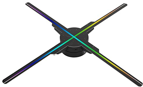 Proyector holográfico 3D de 50 cm 576 Luces, 4 Ejes HD 3D Holograma Ventilador LED Pantalla proyector Publicidad máquina para Android/iOS WiFi versión Directa(Enchufe de la UE)