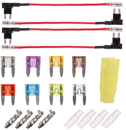 BOJACK 4 Pieces of Small Size Fuse Low Current Plug-in Fuse Adapter Flat Fuse Adapter with 8 Pieces Fuse (2A / 3A / 5A / 7.5A / 10A / 15A / 20A / 25A)
