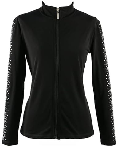 LIUHUO Figure Skating Training Suit Jacket Girls Rhinestone Vertical Stripes Black