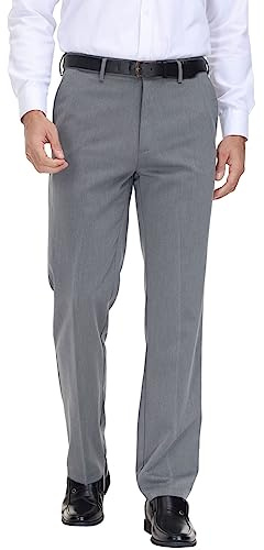 Soojun Men's Classic Fit Hidden Expandable Waist Flat Front Dress Pant, Grey Heather, 40Wx30L