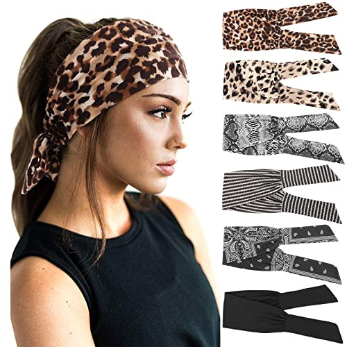 DRESHOW 6 Pièces Bandeau Cheveux pour Femme Yoga Courir Bandeaux Sport Entraînement Bandeaux Mignon Accessoire, Taille unique, 6 Pack Retro Set-D13