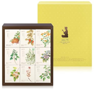 Ssanggye Classic Teabox Gift Set 1.51oz. (45 counts, 9 flavors x 5EA) Herb Floral Blended Signature Mulberry/Chrysanthemum/Persimmon Leaf/Red Bellflower/Burdock/Green/Hydrangea/Oriental Raisin Tree/Pumpkin&Red Bean Korean Tea Sampler
