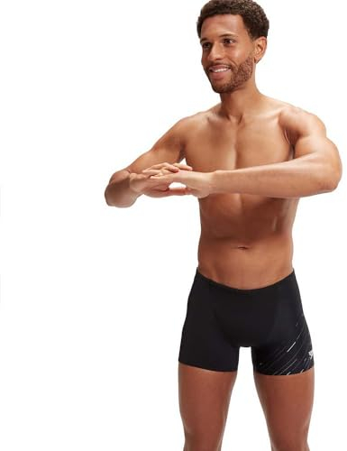 Speedo Herren Hyperboom Aquashort mit V-Schnitt | Schnelltrocknend | Training | Fitness | Chlorbeständig Schwimmbekleidung, Schwarz/Grau, 30