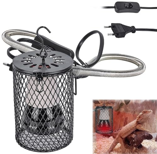 Lampada riscaldante rettile, E27, in ceramica, con cestello protettivo, lampada per riscaldamento a infrarossi, lampada per animali, cestello di protezione per rettili, tartaruga, uccelli, camaleonte,