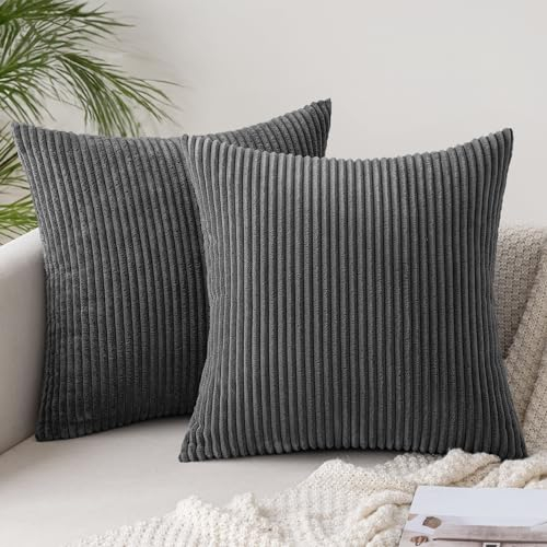 Slozzi 2er Set Kordsamt Kissenbezug Dunkelgrau 45x45cm Kissenbezüge Kissenhülle Sofakissen Dekokissenbezug Couchkissen Weich für Sofa Schlafzimmer Wohnzimmer Balkon