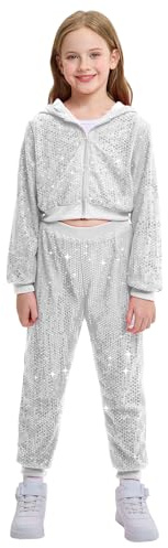LOLANTA Enfant Costume de Danse Hip Hop à Paillettes Vêtements de Street Dance Ensemble Veste-pantalon, Argent, 6-7 ans, 130