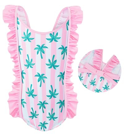 Gogokids Badeanzug Mädchen Hawaiian Strand Bademode Pink Gerüschter Badebekleidung zum Schwimmenlernen (1-6 Jahre)