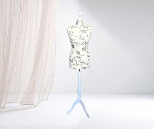 Generic LUSORIA Manichino sartoriale, busto sartoriale femminile Ecru - Fiori neri/trifpiede bianco (XL 42/44), RH9FWJ0FI