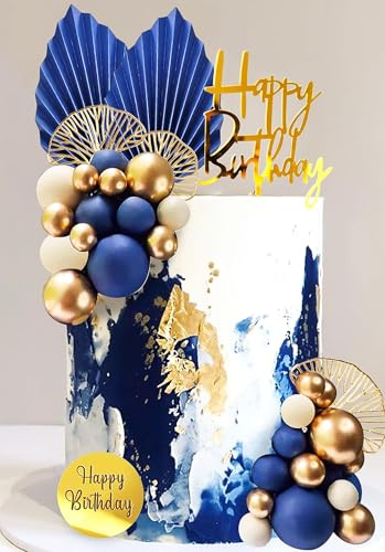 Roaring Good Time decorazione per torta allo champagne decorazione per torta con palline blu cake topper in argento con foglie di palma palla blu oro bohémien per matrimonio compleanno anniversario