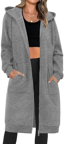 Tuopuda Sweat à Capuche Femme Grand Sweatshirt à Capuche Zippée en Polaire Veste Longue pour Femme Pullover Manches Longues pour Femmes Casual Lâche Sweatshirt Automne Hiver(Gris foncé,XL)
