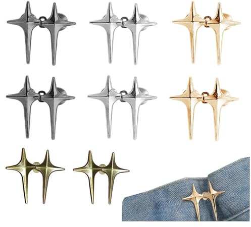 8 Pairs Waist Tightener Clips for Jeans, Adjustable Waist Buckle, No Sewing Detachable Required Pant Buttons Pins, Reusable Trouser Clips, for Loose Pants Skirts Trousers(4 Colors)