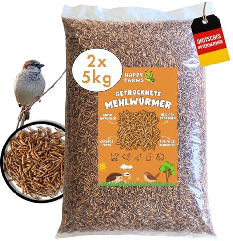 HappyFarms vers de Farine séchés - 10 kg - Nourriture Naturelle de qualité supérieure pour Oiseaux Sauvages, Reptiles et hérissons