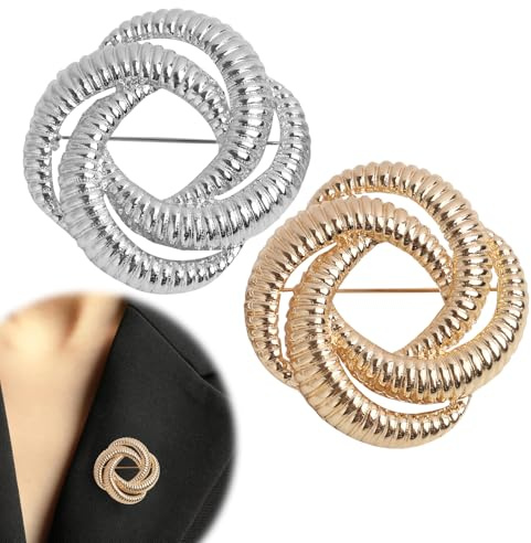 Broche torsadée en alliage Accessoire de décoration pour femmes et hommes - Cadeau de veste - Cadeau de mode de fête (or, argent)