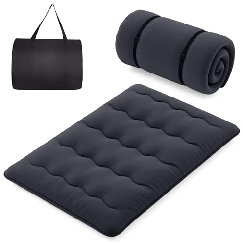 COSTWAY Japansk futonmadrass, tatami-matta, golvmadrass, hopfällbar madrass med tvättbart överdrag, vikbar sovmatta med bärväska, beige, 90 x 200 cm (140 x 200 cm, svart)