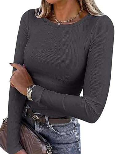 DURINM Maglietta Termica da Donna T-Shirt Girocollo a Maniche Lunghe Leggero Aderente Basic Top Elegante Intimo Traspirante Sottogiacca Elasticizzato Primavera Autunno